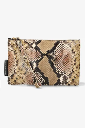 Fred de la Bretoniere Clutch Snake Printed Taupe