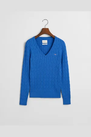 GANT Women Gebreide kabeltrui met V-hals van stretchkatoen (XS)
