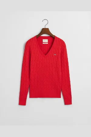 GANT Women Gebreide kabeltrui met V-hals van stretchkatoen (XS)