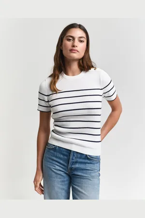 GANT Women Geribde trui met ronde hals en Bretonse streep (S)