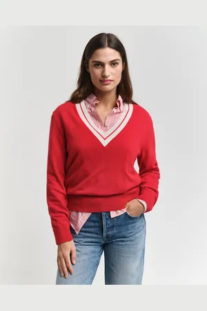 GANT Women Contrast trui met V-hals (XS)