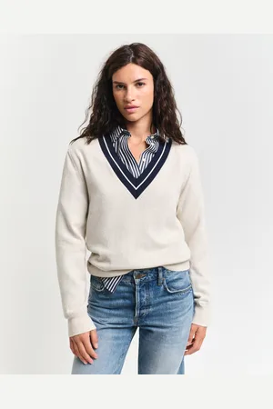 GANT Women Contrast trui met V-hals (XS)