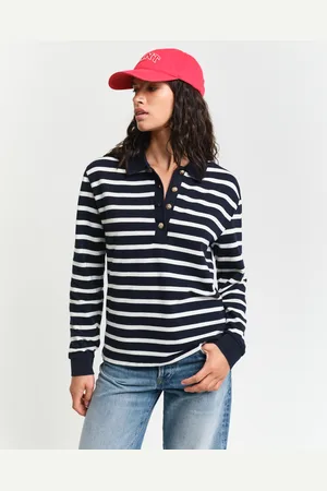 GANT Women Piqué poloshirt met lange mouwen en Bretonse streep (S)