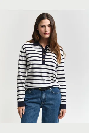 GANT Women Piqué poloshirt met lange mouwen en Bretonse streep (S)
