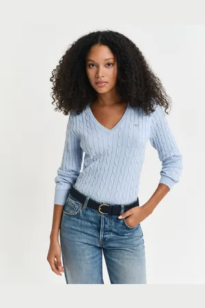 GANT Women Gebreide kabeltrui met V-hals van stretchkatoen (XS)