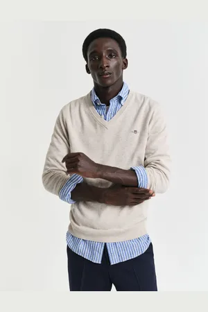 GANT Men Klassieke sweater van katoen met V-hals (S)