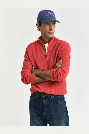 GANT Men Katoenen Textured sweater met korte rits (S)