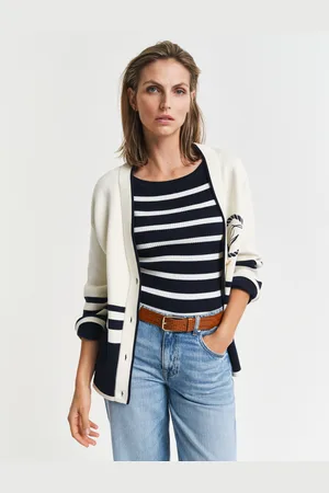 GANT Women Gestreepte ribgebreide off-shoulder top (XXL)