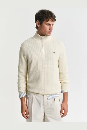 GANT Men Katoenen Textured sweater met korte rits (S)