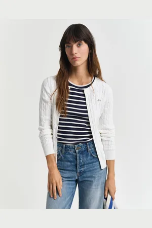 GANT Women Kabelgebreid vest van stretchkatoen (XS)