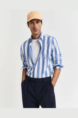 GANT Men Regular Fit overhemd van katoen en linnen met brede strepen (S)