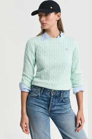 GANT Women Gebreide kabeltrui met ronde hals van stretchkatoen (XS)