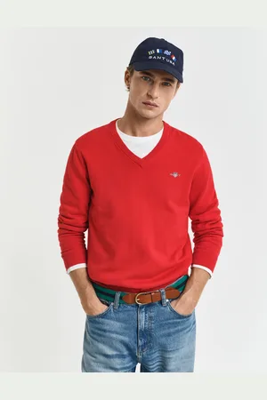 GANT Men Klassieke sweater van katoen met V-hals (S)
