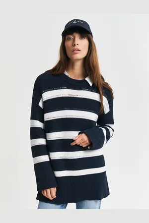 GANT Women Textured sweater met ronde hals en strepen (XS)