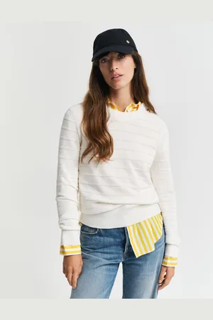 GANT Women Katoenen Textured sweater met ronde hals (XS)