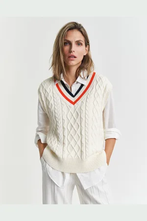 GANT Women Kabelgebreide Contrast spencer met V-hals (XS)