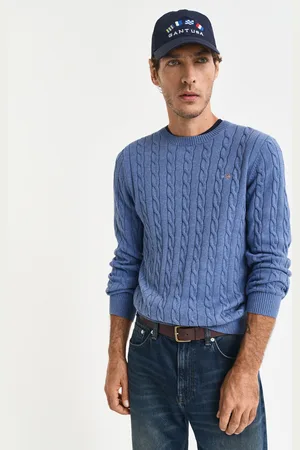 GANT Men Katoenen gebreide kabeltrui met ronde hals (S)