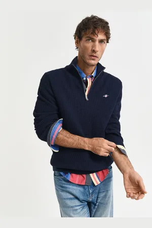 GANT Men Katoenen Textured sweater met korte rits (S)
