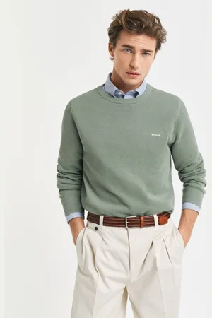 GANT Men Sweater met ronde hals van piquékatoen (M)