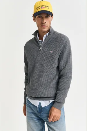 GANT Men Katoenen Textured sweater met korte rits (S)
