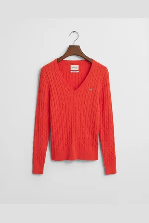GANT Women Gebreide kabeltrui met V-hals van stretchkatoen (XS)