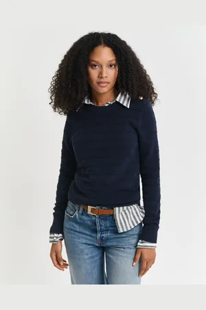 GANT Women Katoenen Textured sweater met ronde hals (XS)