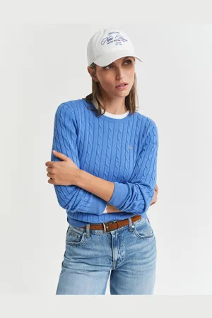 GANT Women Gebreide kabeltrui met ronde hals van stretchkatoen (XS)