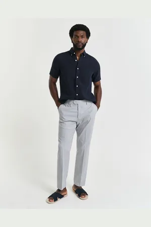 GANT Men Slim Fit Seersucker kostuumbroek met taps toelopende pijpen (46)