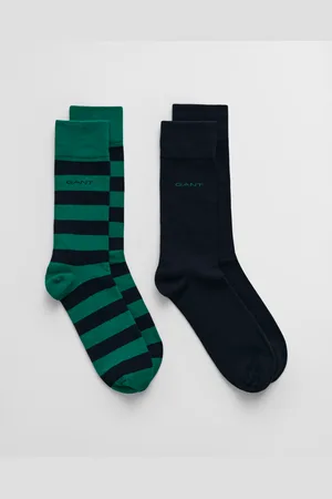 GANT Men Set van twee paar breed gestreepte en effen sokken (40-42)