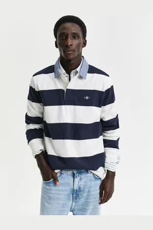 GANT Men Gestreepte Heavy Rugger met chambray kraag (M)