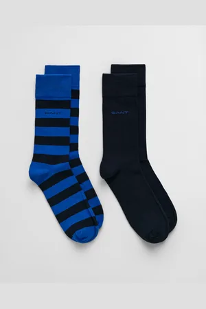 GANT Men Set van twee paar breed gestreepte en effen sokken (40-42)