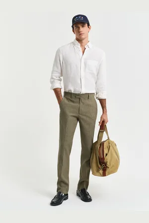 GANT Men Slim Fit kostuumbroek van katoen en linnen (46)