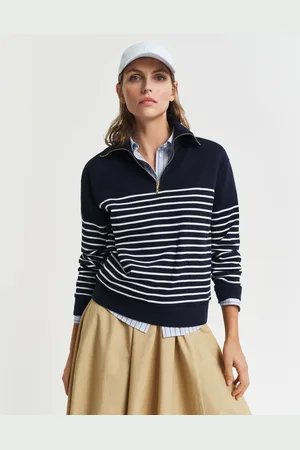 GANT Women Geribd sweatshirt met korte rits en Bretonse streep (XS)