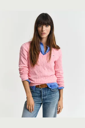GANT Women Gebreide kabeltrui met V-hals van stretchkatoen (XS)