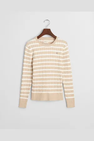 GANT Women Gebreide kabeltrui met ronde hals en strepen van stretchkatoen (XS)