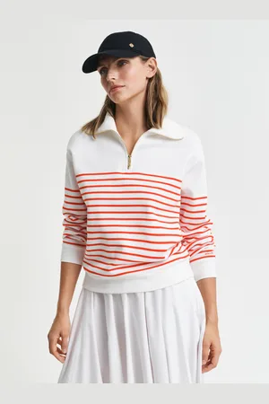 GANT Women Geribd sweatshirt met korte rits en Bretonse streep (XS)