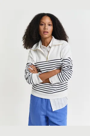 GANT Women Geribd sweatshirt met korte rits en Bretonse streep (XS)