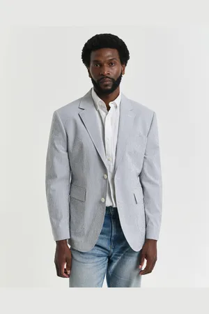 GANT Men Slim Fit seersucker kostuumjasje (46)