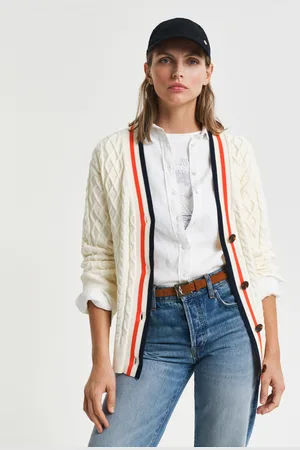 GANT Women Kabelgebreid vest met contrast (XS)