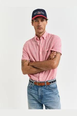 GANT Men Regular Fit gestreept overhemd met korte mouwen van katoen en linnen (S)