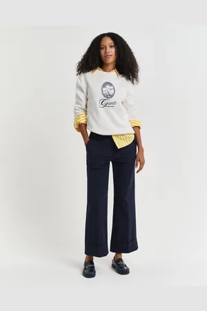 GANT Women Broek met plooien en omgeslagen pijpen (34)