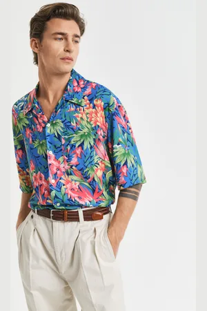GANT Men Relaxed Fit overhemd met korte mouwen en tropische print (S)