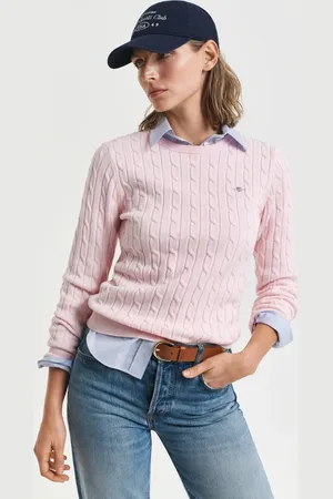 GANT Women Gebreide kabeltrui met ronde hals van stretchkatoen (XS)