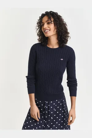 GANT Women Gebreide kabeltrui met ronde hals van stretchkatoen (XXS)