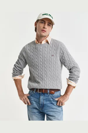 GANT Men Katoenen gebreide kabeltrui met ronde hals (S)