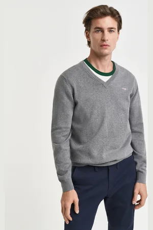 GANT Men Klassieke sweater van katoen met V-hals (XS)
