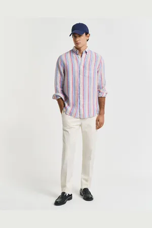 GANT Men Slim Fit Seersucker kostuumbroek met taps toelopende pijpen (46)