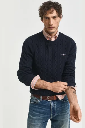 GANT Men Katoenen gebreide kabeltrui met ronde hals (S)