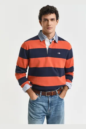 GANT Men Gestreepte Heavy Rugger met chambray kraag (S)