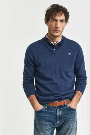 GANT Men Klassieke sweater van katoen met V-hals (S)